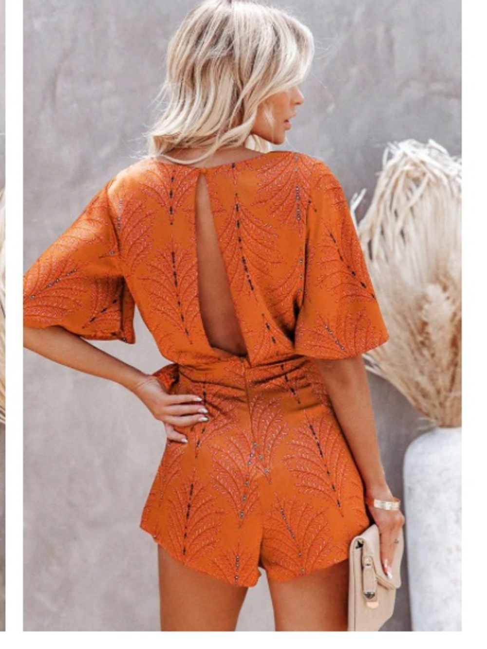 NEW- Cupshe Burnt Orange Plunge Tie-Waist Romper- XL - Picture 4 of 5